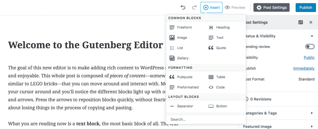 WordPress editor Gutenberg