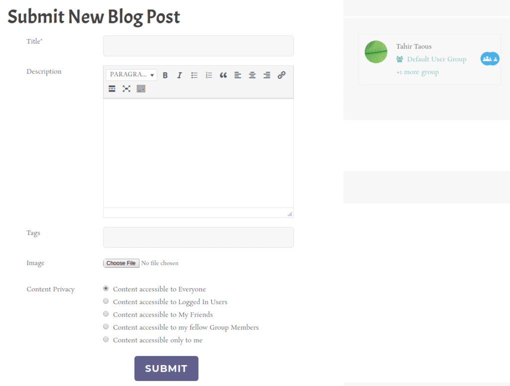 Submit New Blog Post with Profile Grid
