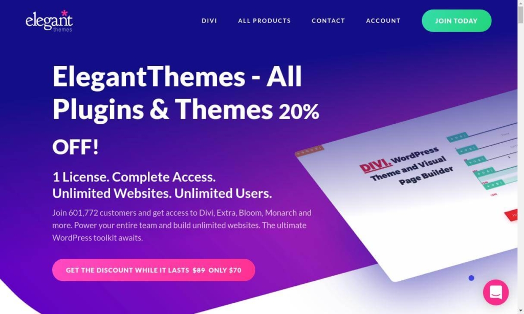 All WordPress Themes & Plugins for $70 only - ElegantThemes 20% OFF Coupon