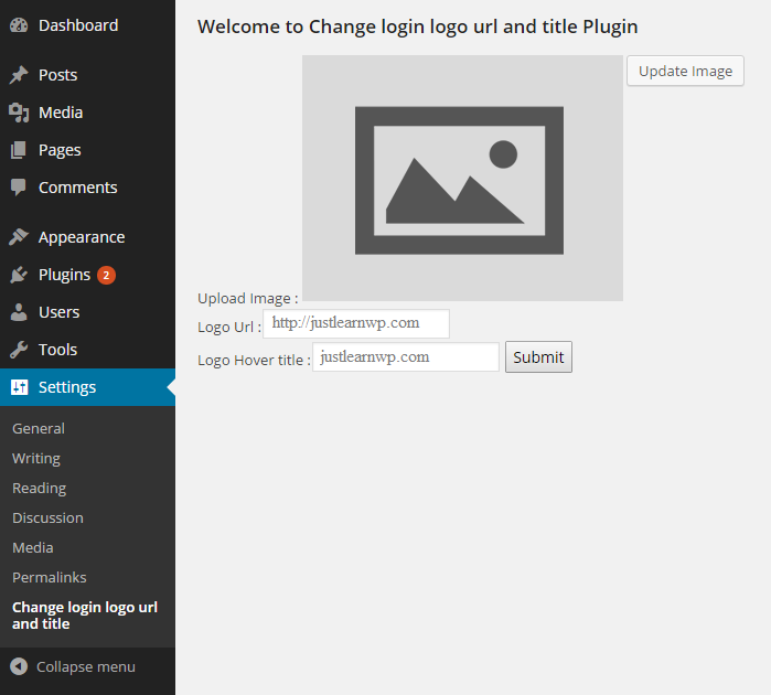 Change login logo url and title Plugin settings