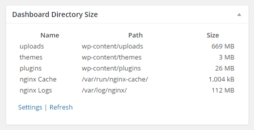 Dashboard Directory Size screenshot-1 WordPress REST API