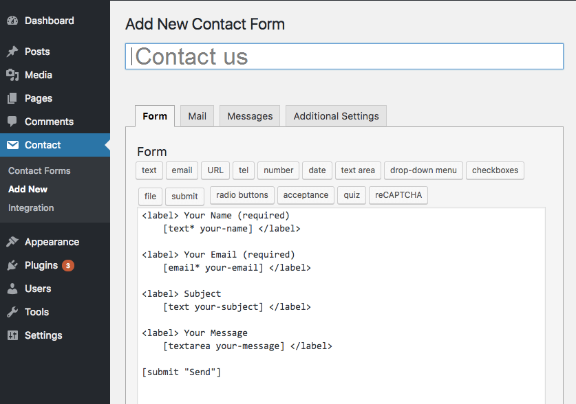Add contact form 7 short code to the page