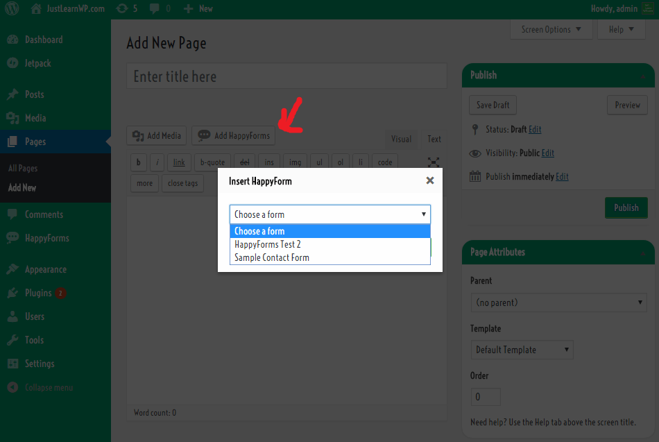 Adding Form to post or page