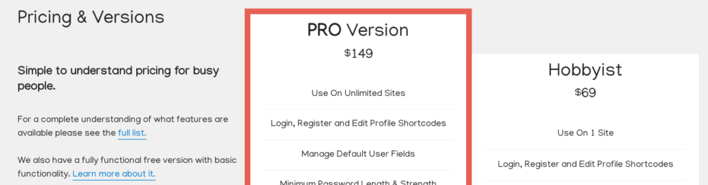 WordPress profile builder pro plans