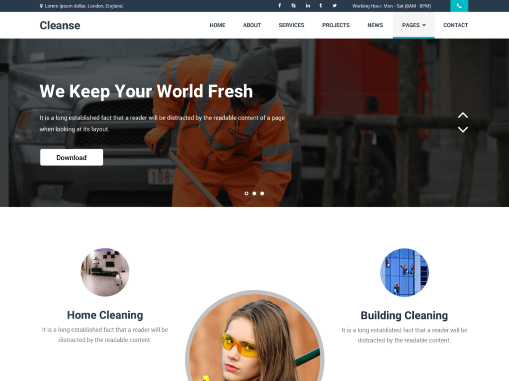 Cleanse Cleaning Services free theme for WordPress